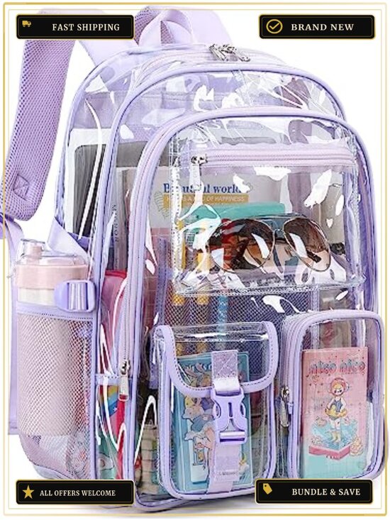 Large Clear Backpack PVC Heavy Duty Waterproof School Bookbag